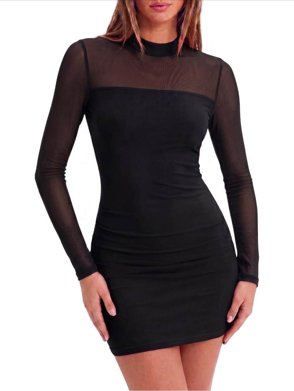Women's Zeagoo Sheer Mesh Ruched Bodycon Mini Dress